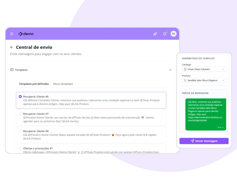 Painel de CRM para loja de calçados mostrando clientes inativos