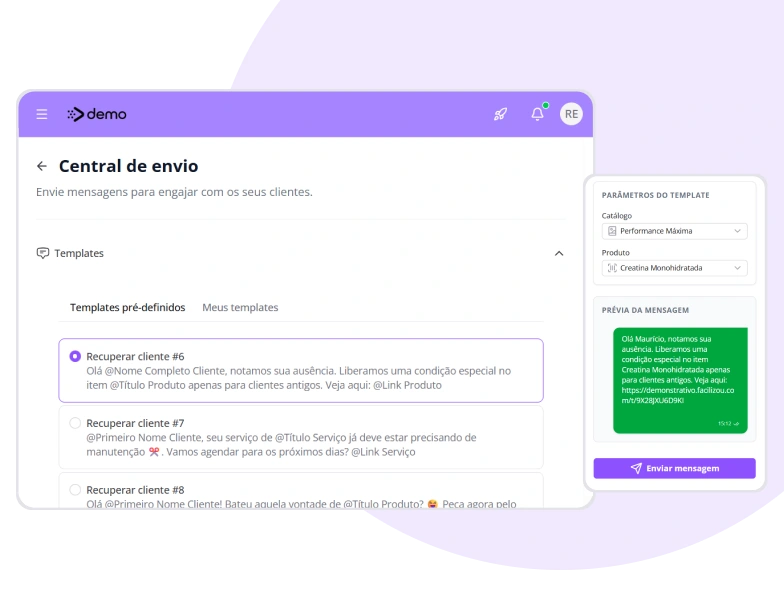 Painel de relacionamento com clientes de loja de suplementos