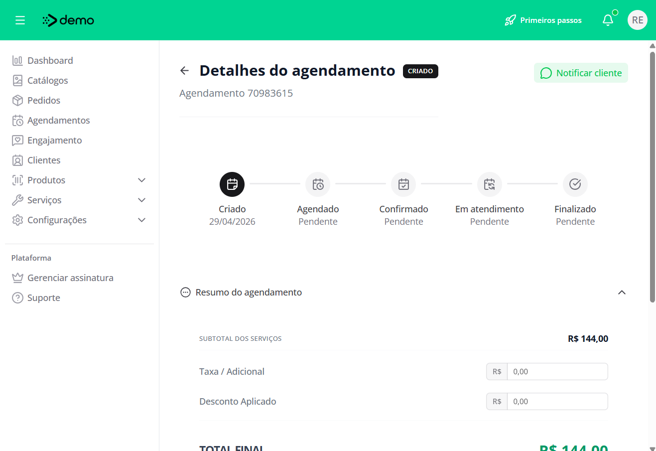 Gestão de agendamentos