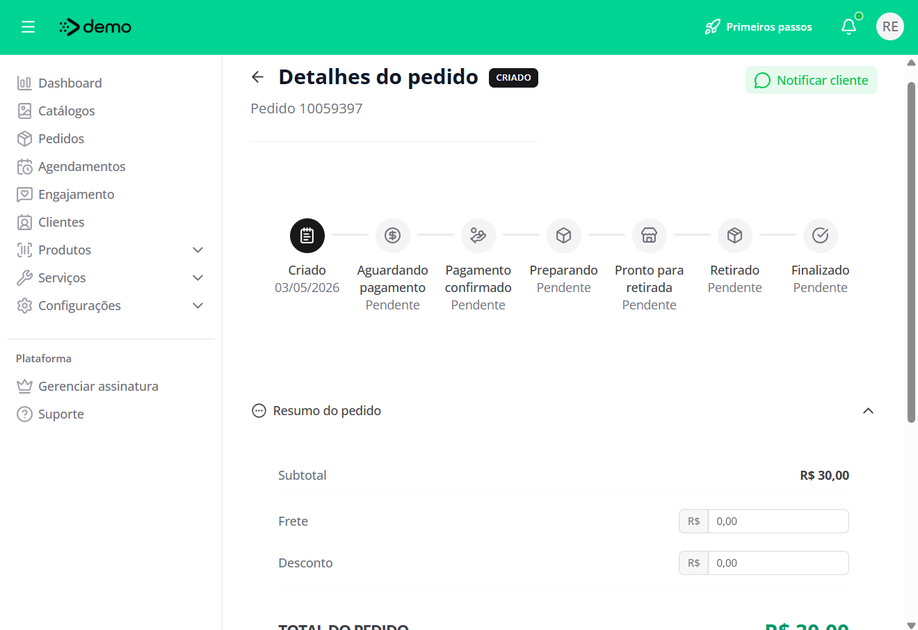 Gestão de pedidos